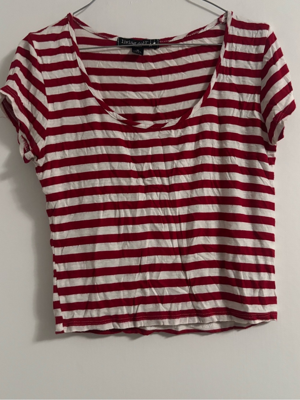 living doll Red and White Striped Scoop Neck crop top